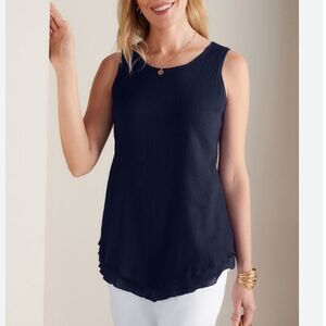 Soft Surroundings Blue Gauzy Cotton Sleeveless Top Women Size Large‎